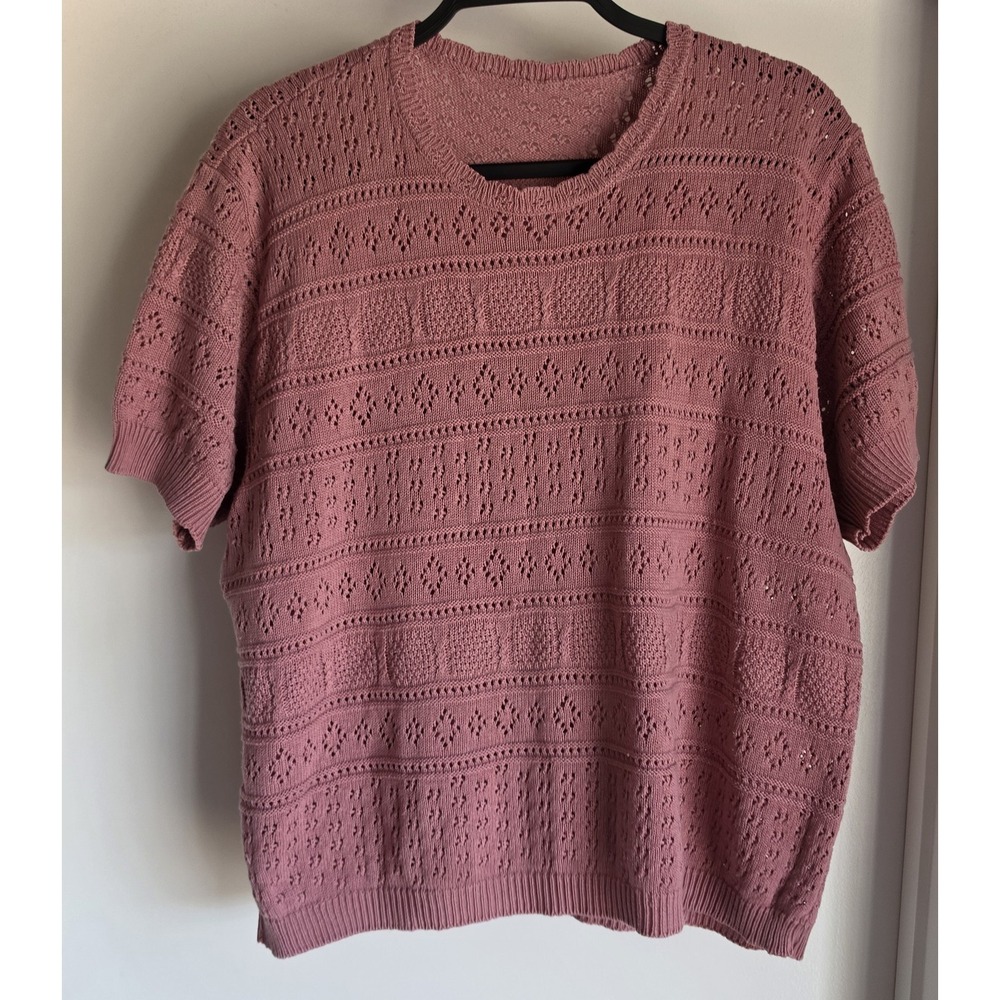 St Michael Pink Pointelle Sweater Size 20 Women Crew Neck Pullover Knit Top